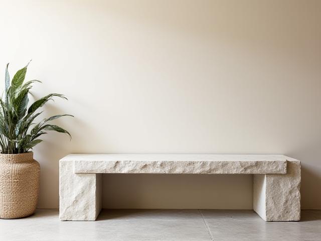 Rustik bänk i polerad kalksten för hall